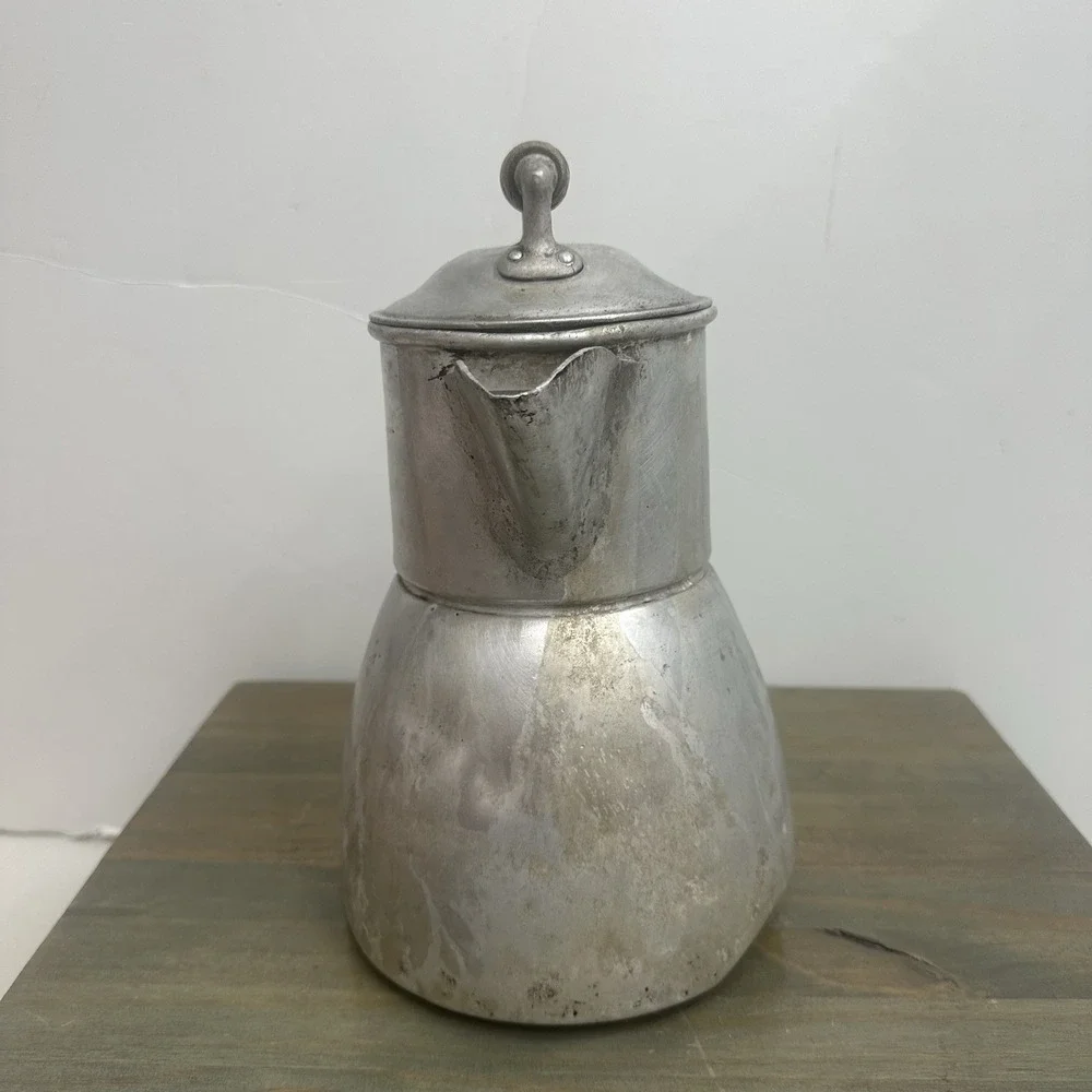 Vintage Wearever Aluminum Coffee Tea Pot Percolator W/ Wooden Handle Pitcher